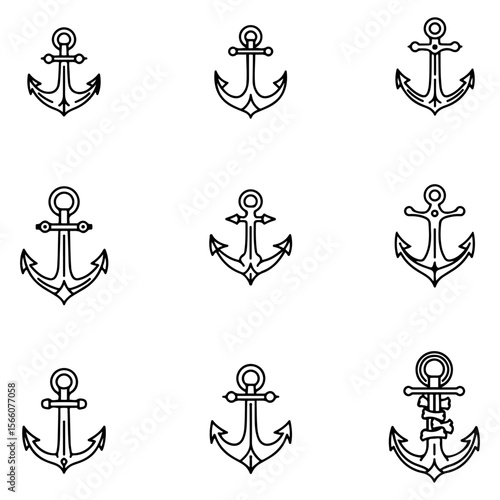 A vector set of anchor symbols representing hope, strength, stability, and being grounded