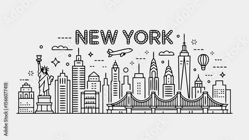 Brooklyn Bridge vector illustration with NYC skyline landmarks; ideal for travel ads, postcards, souvenirs, and citythemed designs.