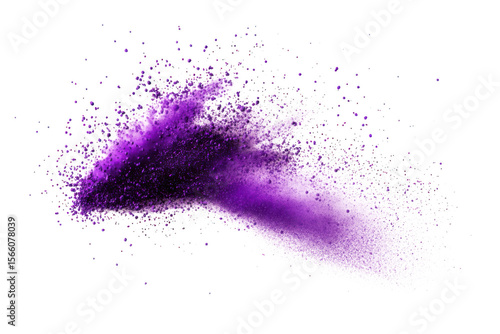 Abstract purple powder explosion with fine particles isolated on transparent background
