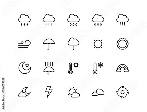 Weather icon pack. Black lineal icons vector set of weather forecast.