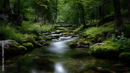 Mossy rocks amid clear stream