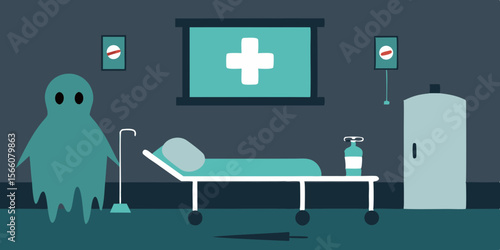 Derelict Hospital Room With Surgical Tools And Empty Bed