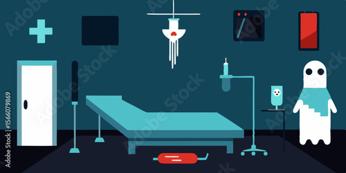 Derelict Hospital Room With Surgical Tools And Forgotten Items