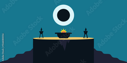 Ritual Sacrifice Altar At Edge Of Cliff Under Moonlight
