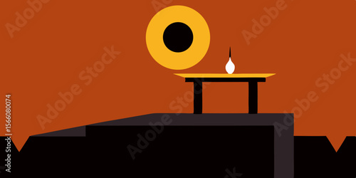 Ritual Sacrifice Altar At Edge Of Cliff Under Moonlight