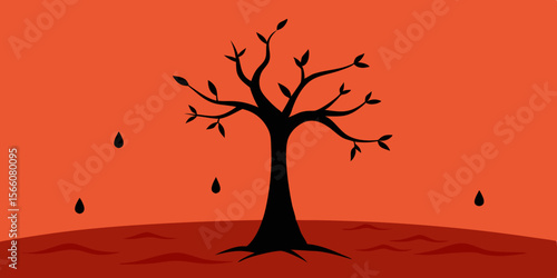 Tree With Black Leaves In Middle Of Lifeless Wasteland