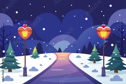 christmas night landscape with snow