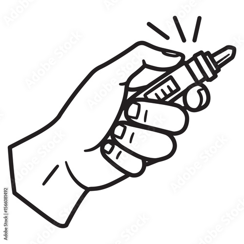 A hand holding and activating a medical injection pen or epinephrine auto-injector