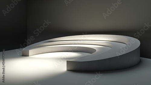 Modern curved exhibition platform with spotlight