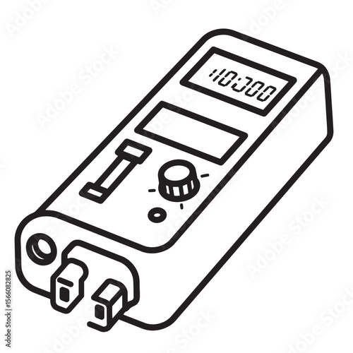 Black and white line drawing of an electrical multimeter device for diagnostics and testing