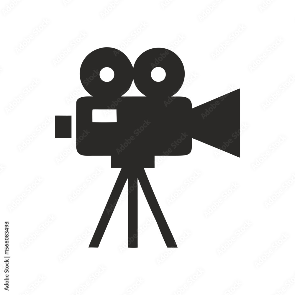 Obraz premium Old movie camera icon vector illustration with a tripod, perfect for film and video business design movie camera icon silhouette vector illustration on white background of a minimalist flat design
