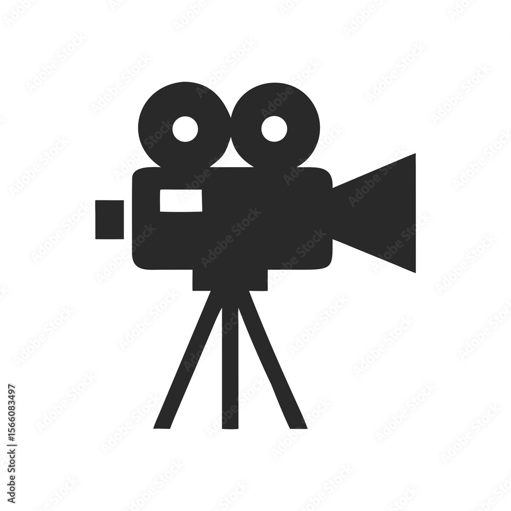 Obraz premium Old movie camera icon vector illustration with a tripod, perfect for film and video business design movie camera icon silhouette vector illustration on white background of a minimalist flat design