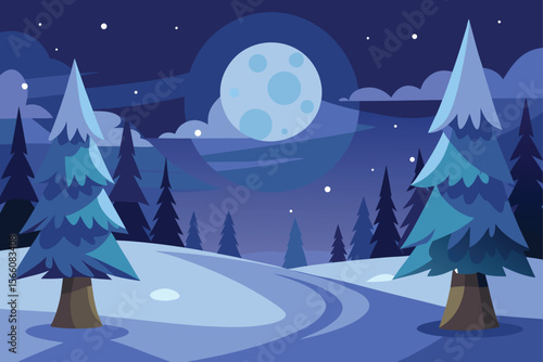 Winter Forest Under Full Moon Vector