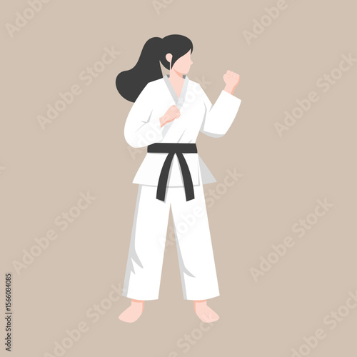 Female Karate Fighter with Pose – Martial Arts Vector Illustration