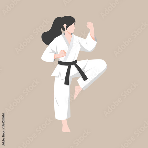 Female Karate Fighter with Pose – Martial Arts Vector Illustration