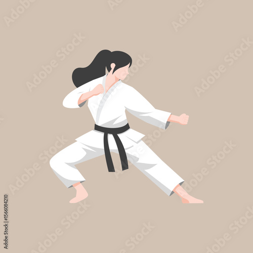 Female Karate Fighter with Pose – Martial Arts Vector Illustration