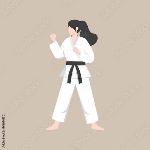 Female Karate Fighter with Pose – Martial Arts Vector Illustration