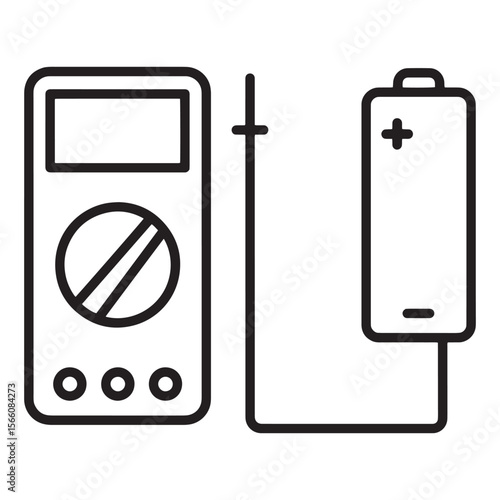 Electrical multimeter testing circuit with battery concept in simple linear outline style