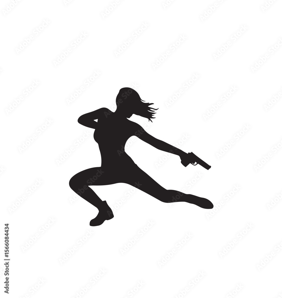 Naklejka premium silhouette of a young woman with gun