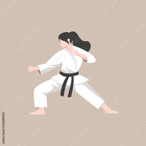 Female Karate Fighter with Pose – Martial Arts Vector Illustration