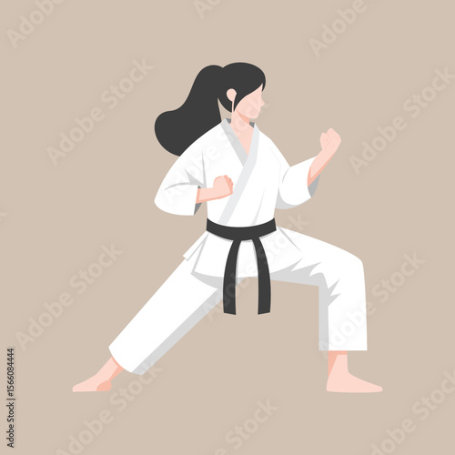 Female Karate Fighter with Pose – Martial Arts Vector Illustration