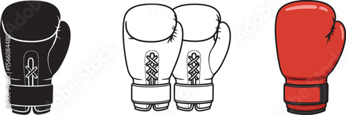 Boxing gloves vector illustration set black white red for sports and fitness training equipment
