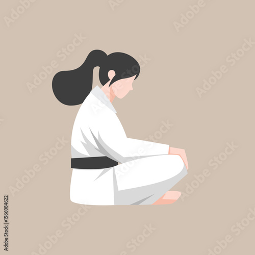 Female Karate Fighter with Pose – Martial Arts Vector Illustration