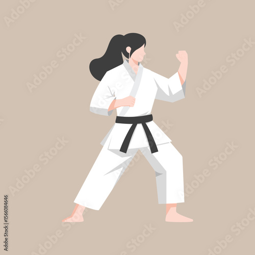 Female Karate Fighter with Pose – Martial Arts Vector Illustration