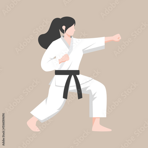 Female Karate Fighter with Pose – Martial Arts Vector Illustration