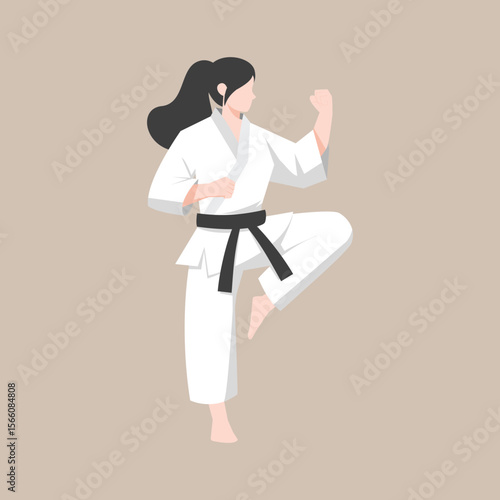 Female Karate Fighter with Pose – Martial Arts Vector Illustration