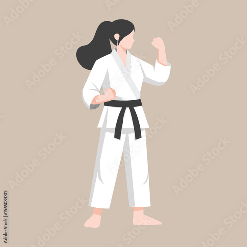 Female Karate Fighter with Pose – Martial Arts Vector Illustration