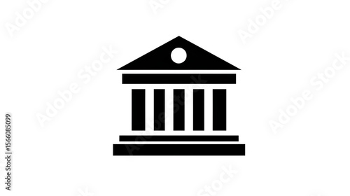 Flat business icon of a bank or government building, filled black, isolated on white