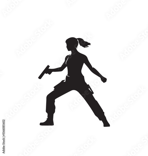 vector silhouette of a soldier girl with gun