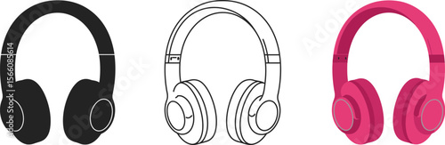 Headphones illustration: wireless bluetooth headsets for music listening and audio entertainment