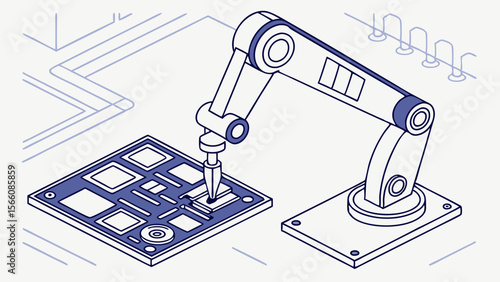 blue robotic arm assembling circuit board clip art preview