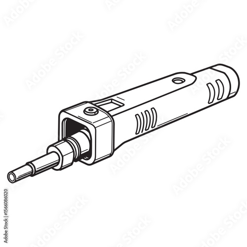 Line drawing of a hand held soldering iron tool for electronics repair projects.