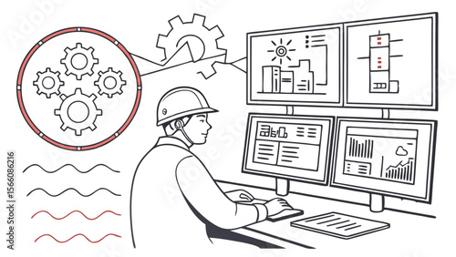 Engineer Monitoring Industrial Control Systems and Smart Infrastructure Data in a Control Room Setting
