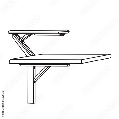 Simple architectural drawing of a modern floating desk with two separate tiers