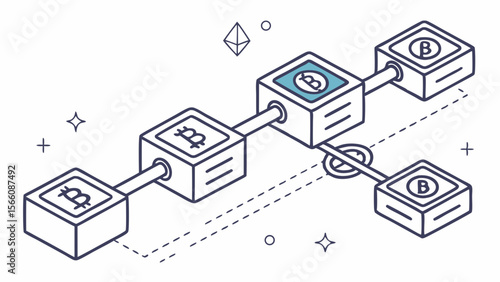 Blockchain Technology Network Concept Illustration. Digital Cryptocurrency Blocks Connected in a Decentralized Ledger System. Modern Outline Art fo...