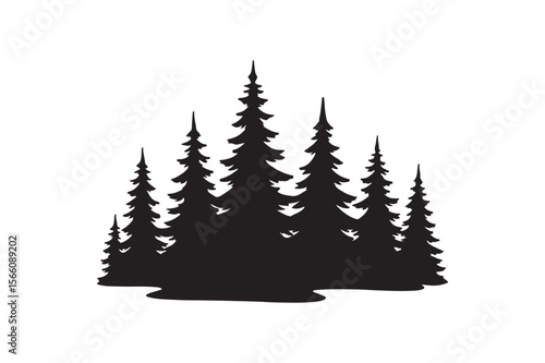 boreal forest silhouette vector art illustration on white background