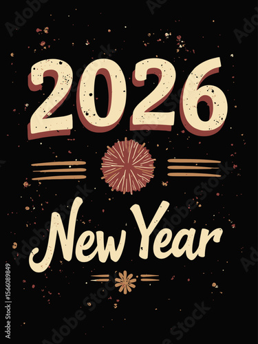 2026 on top, elegant script font new year below, retro 80s and 90s style