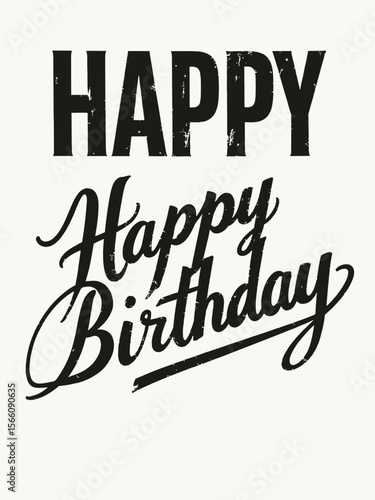HAPPY on top, elegant script font Birthday below, retro 80s and 90s style