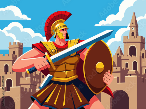 Roman soldier in a ancient Roman city Ready to atack his enemies