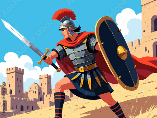 Roman soldier in a ancient Roman city Ready to atack his enemies