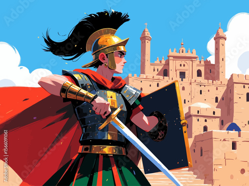 Roman soldier in a ancient Roman city Ready to atack his enemies