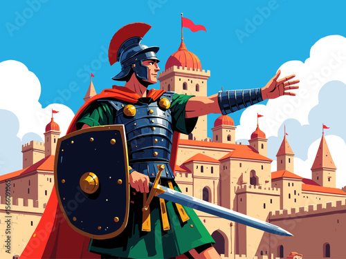 Roman soldier in a ancient Roman city Ready to atack his enemies