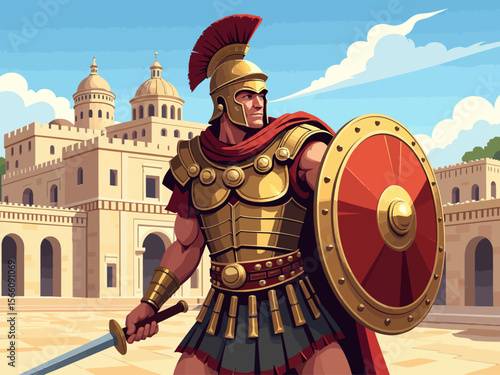 Roman soldier in a ancient Roman city Ready to atack his enemies