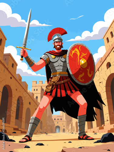 Roman soldier in a ancient Roman city Ready to atack his enemies