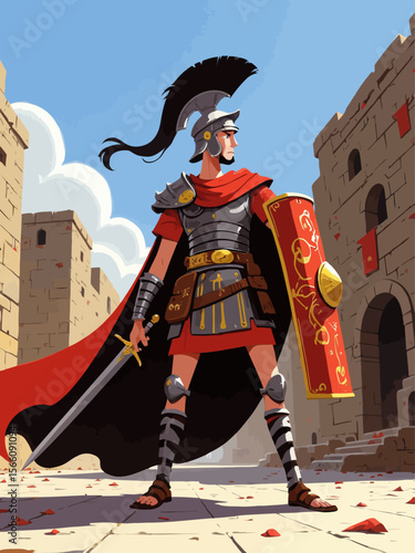 Roman soldier in a ancient Roman city Ready to atack his enemies