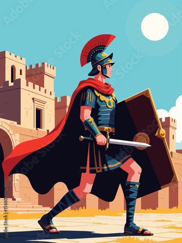 Roman soldier in a ancient Roman city Ready to atack his enemies